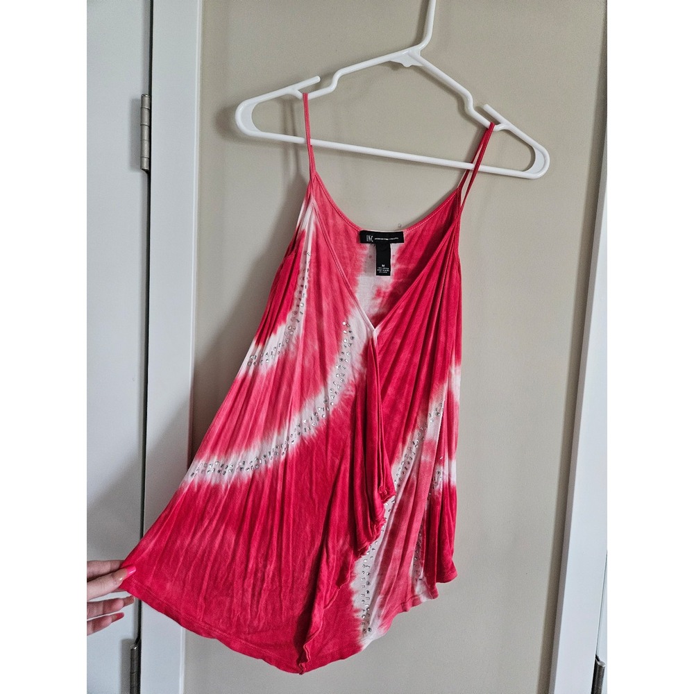 INC medium Red white tie dye strappy flowy tank top summer event cocktail